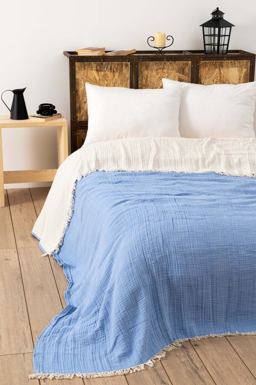 Cuvertura matlasata dubla, L'essentiel Maison, Muslin, Albastru deschis - imagine 3